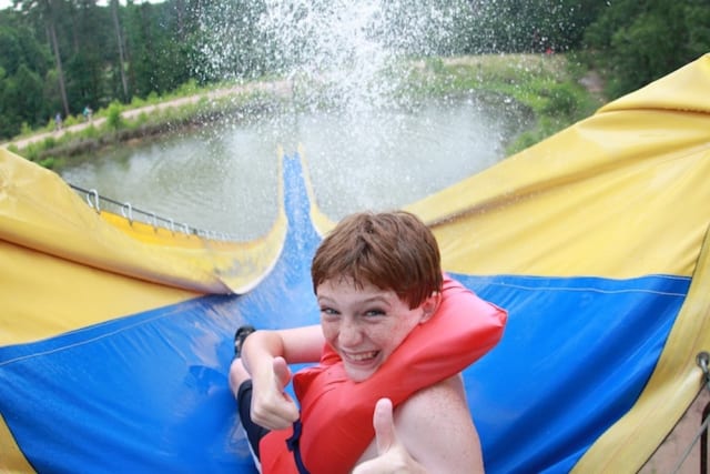 Camper going down waterslide