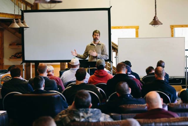 Matt Lantz speaking at Pine Cove Men