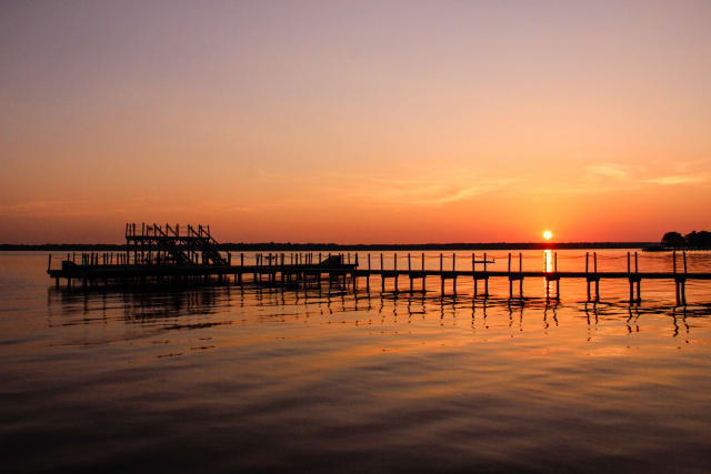 Sunset on the dock at the Shores