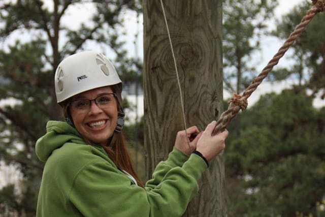 Mom on the ropes course