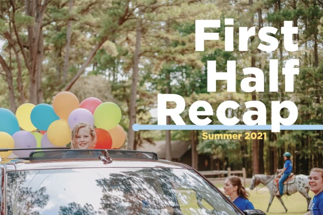 A camper arrives at Pine Cove in a car decorated with balloons