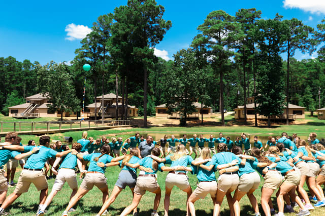 opening day staff huddle