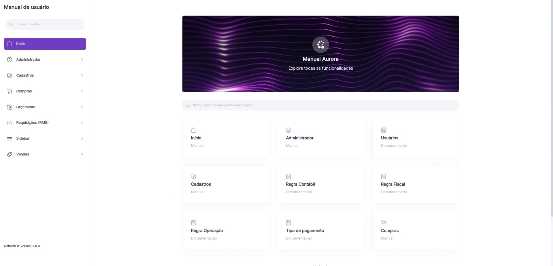 Pagina inicial do manual de usuario