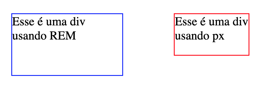 A div esquerda tem seu width e height em rem. A div da direita tem o width e height em px.