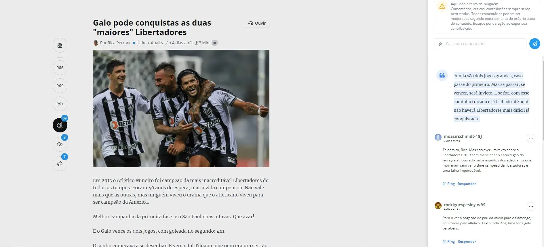 Comentários no canal do Rica Perrone.