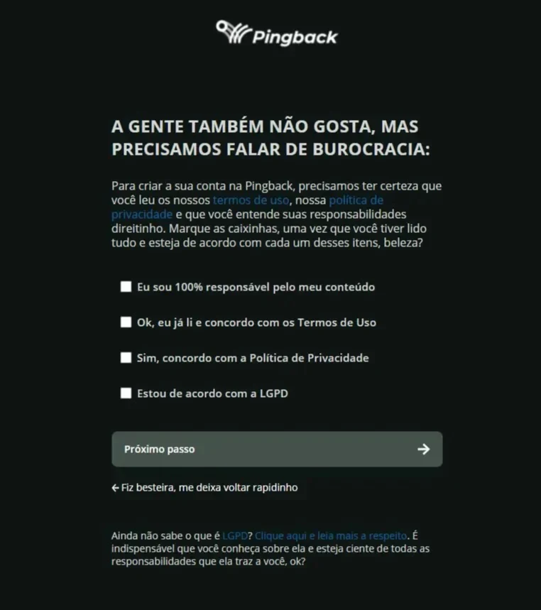 SingUp, com a parte de burocrática, necessária.