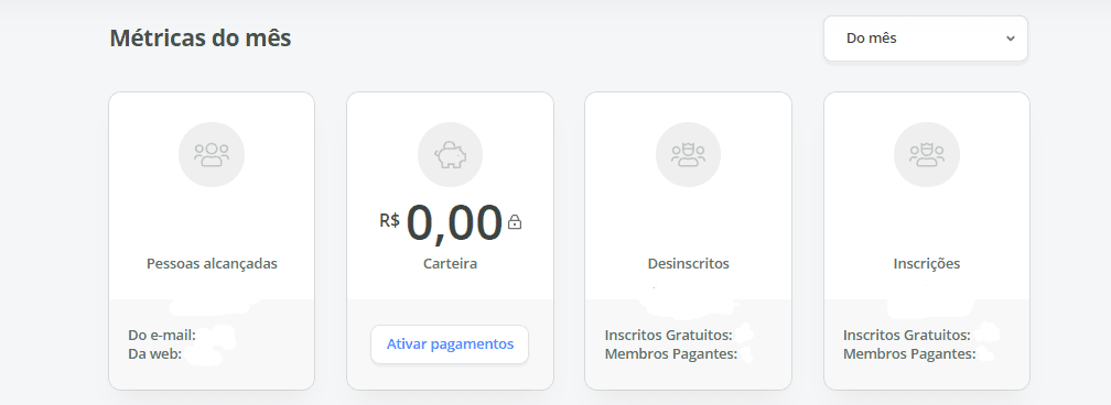 Carteira antes da ativação de pagamento.