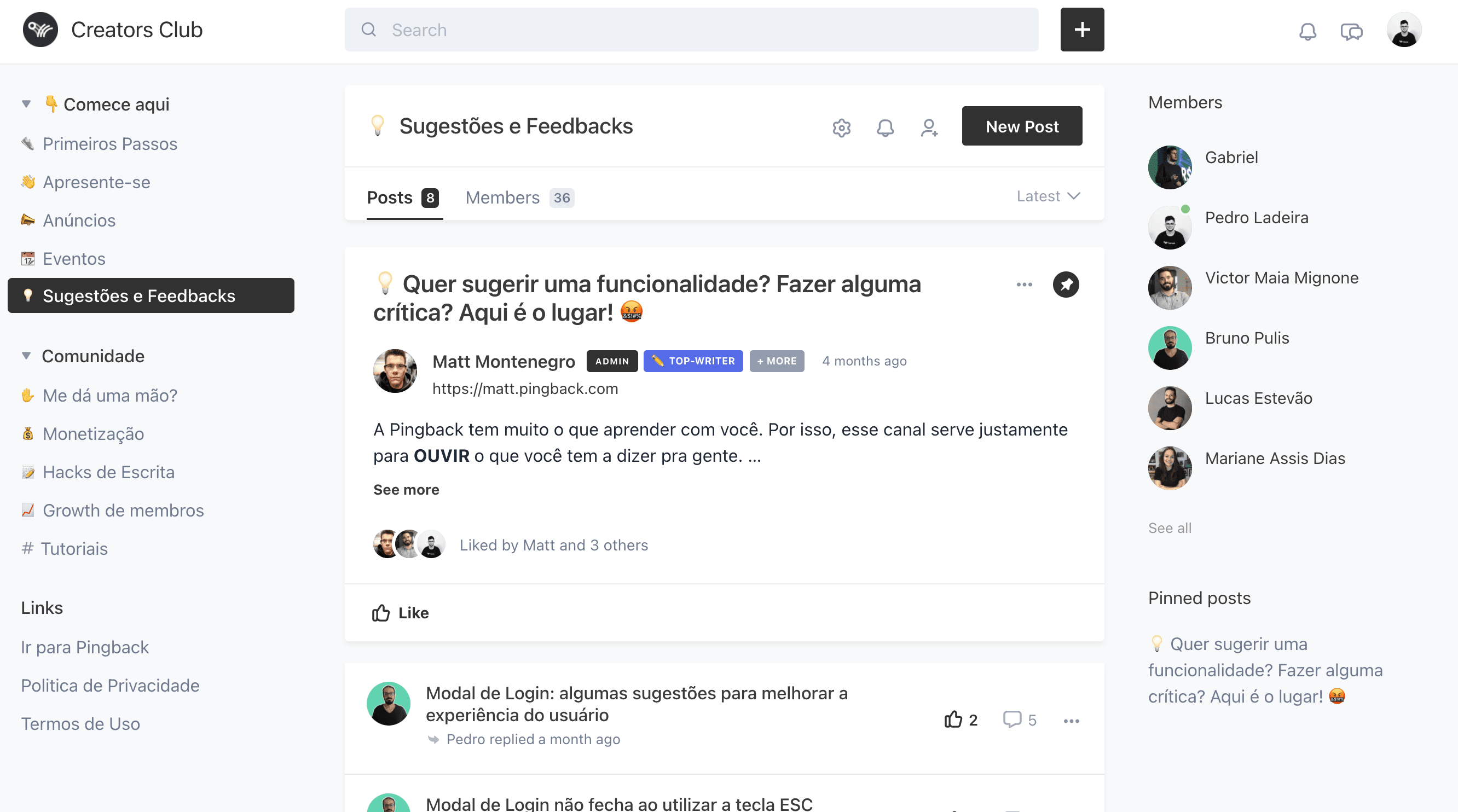 Sugestões e Feedbacks