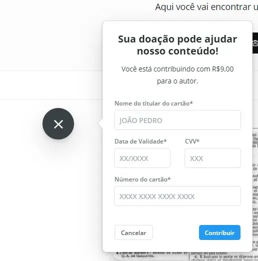 Inserção dos dados do cartão.