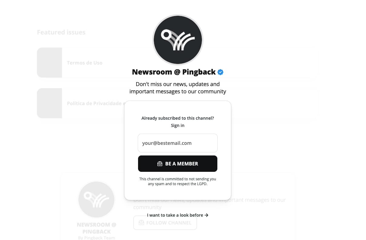 Novo modal de entrada