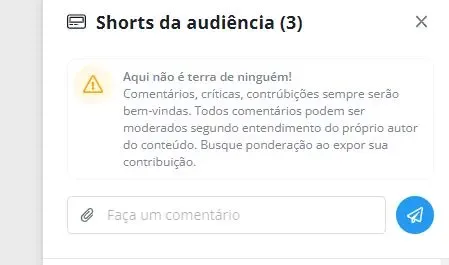 Aviso no editor do comentário.