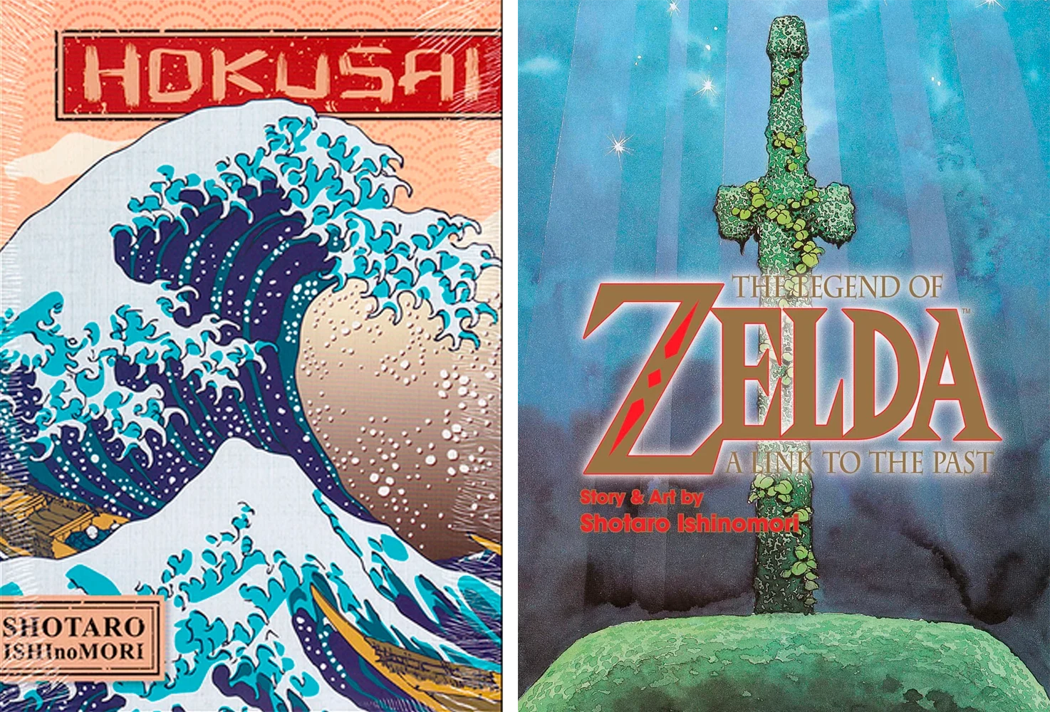 'Hokusai' à esquerda e 'The Legend of Zelda: A Link to the Past' à direita.<br>