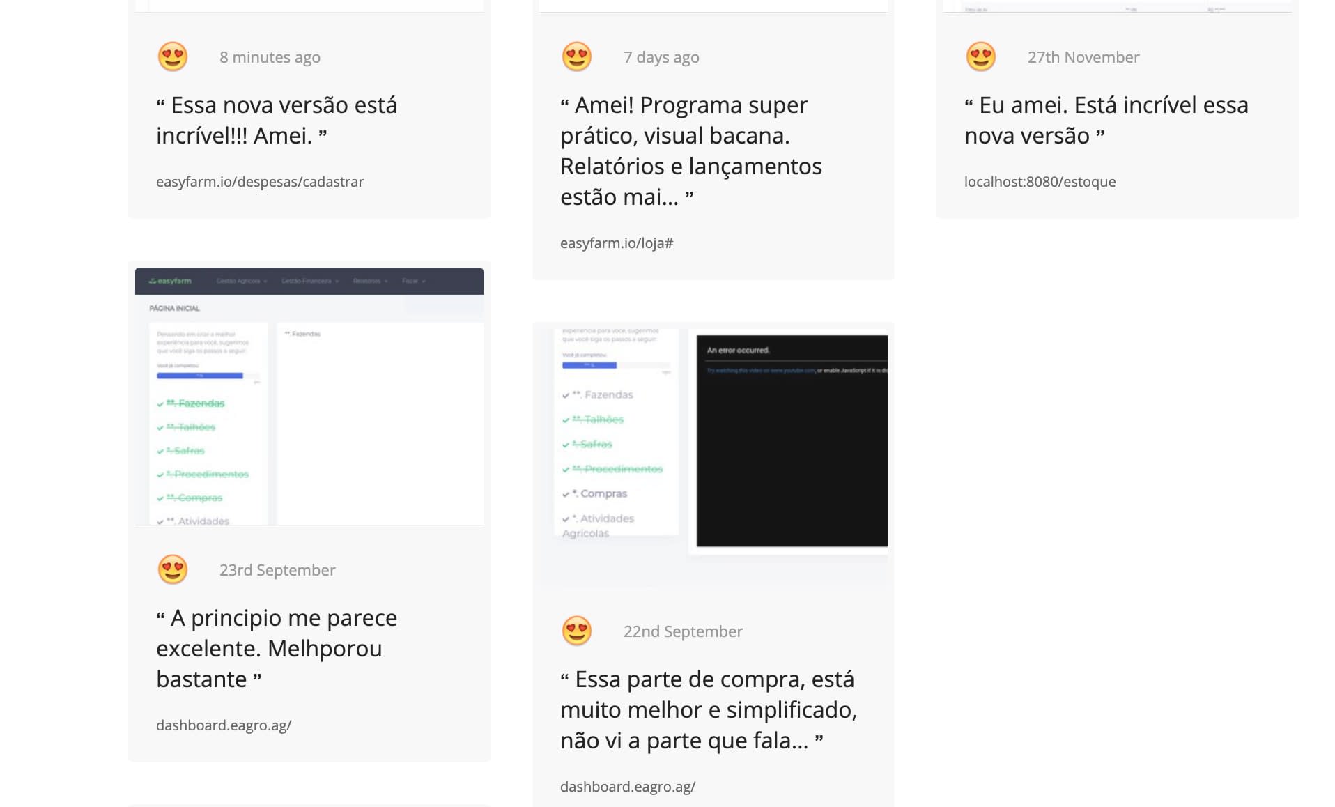 relatório de feedbacks da ferramenta Hotjar