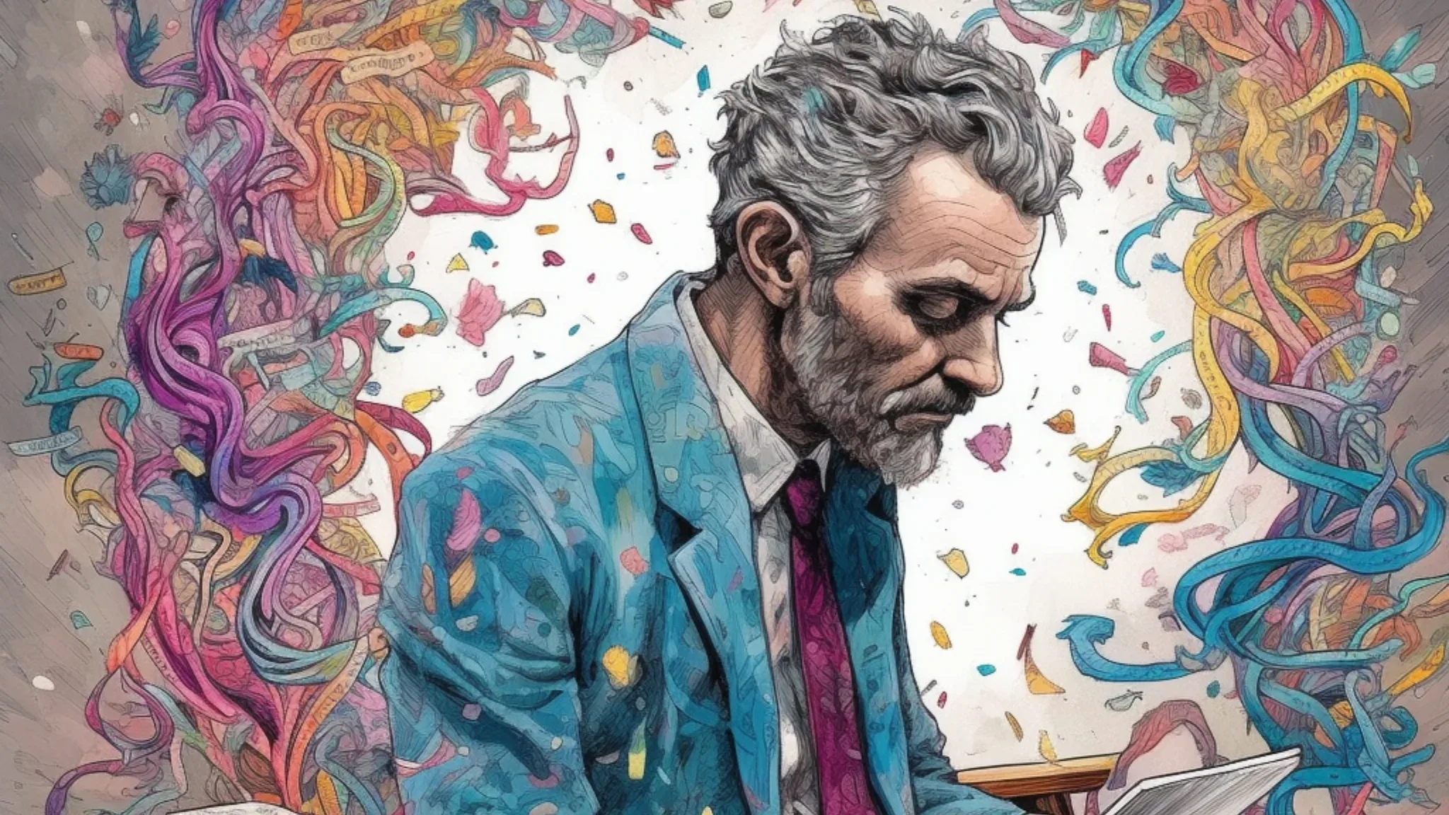 Jordan Peterson por Midjourney, prompt no rodapé.