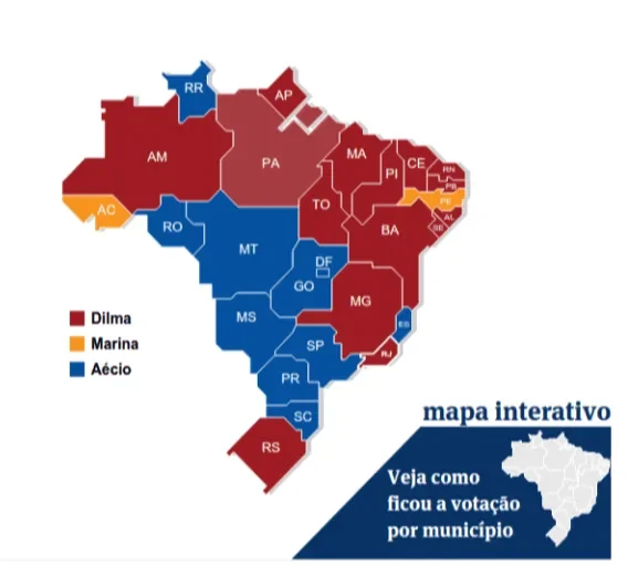 Vencedores por estado no primeiro turno da eleição de 2014