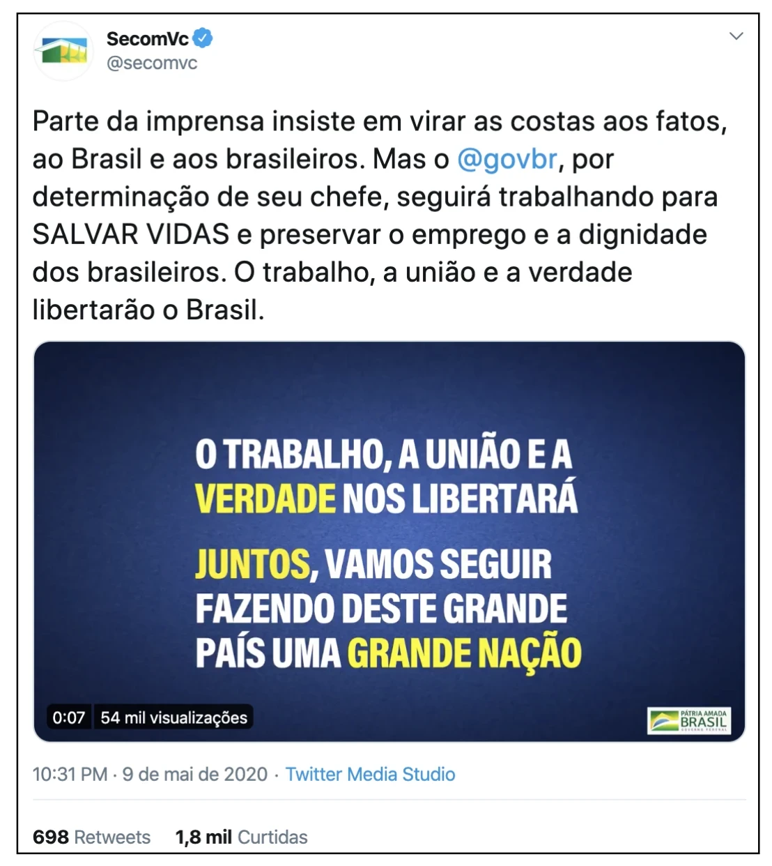 Imagem: Reprodução/Twitter Secomvc