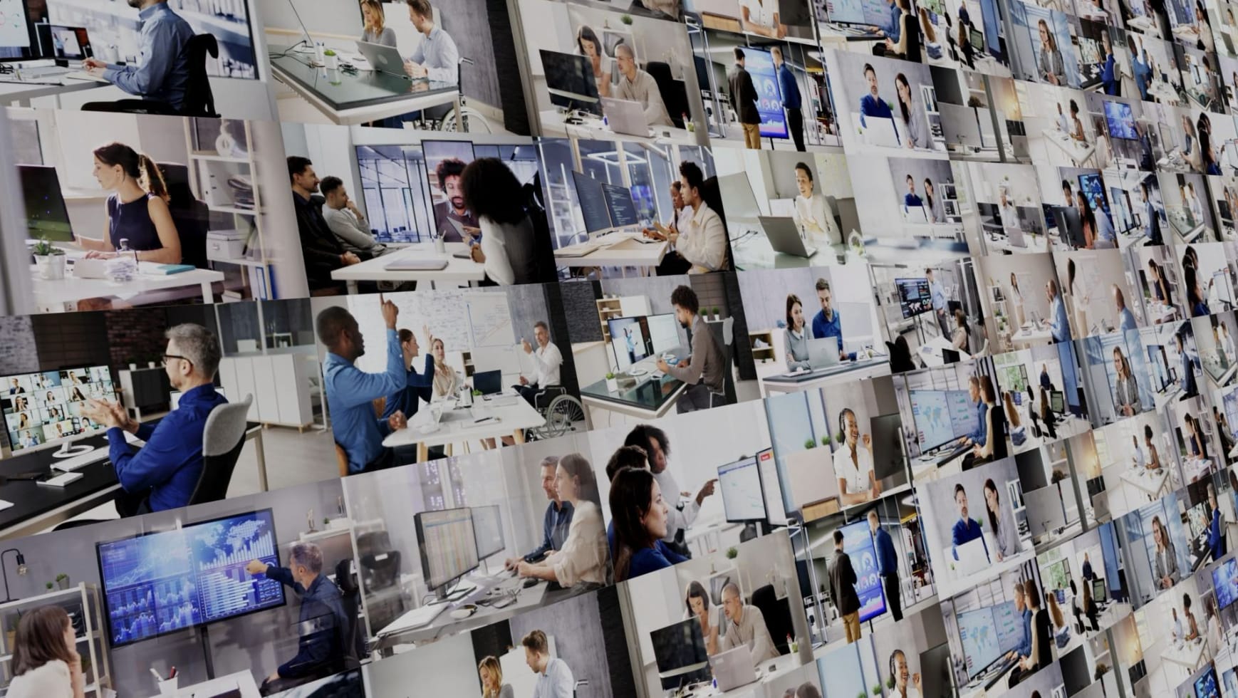 Collage of images of people in offices