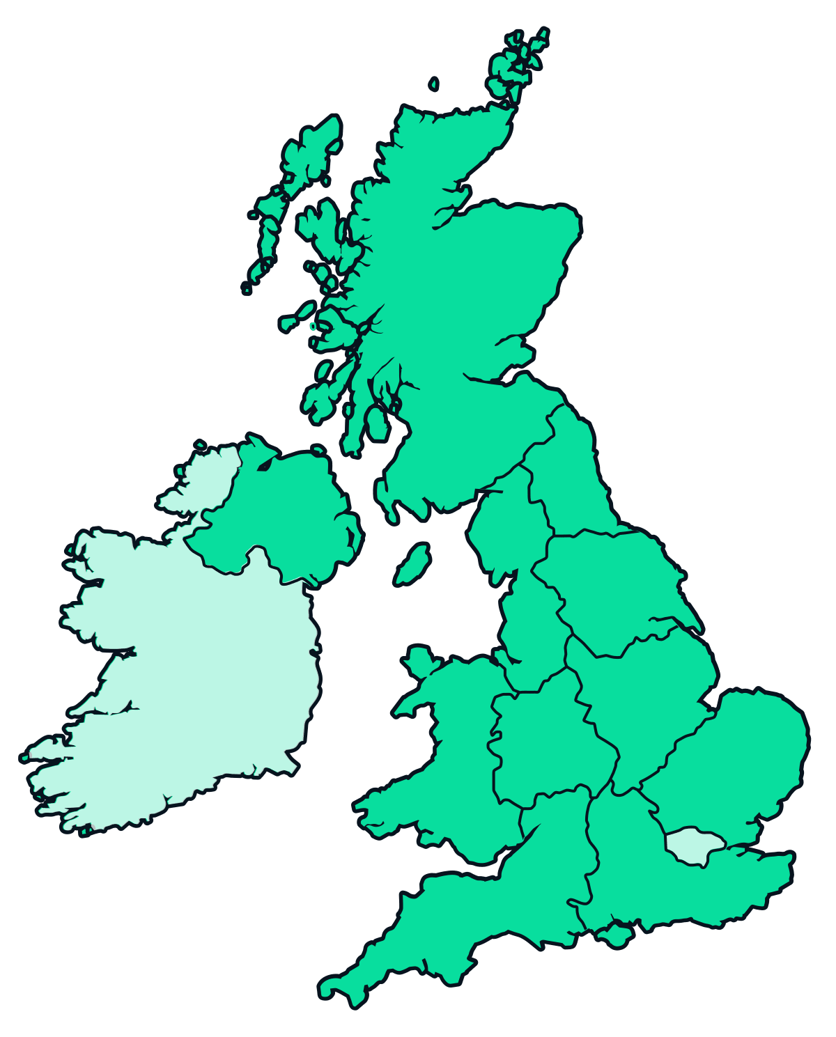Map of the UK and Ireland showing YouFibre coverage