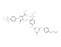 Trisodium 4-[[5-[[4-(4-butylphenoxy)-6-chloro-1,3,5-triazin-2-yl]amino]-2-sulphonatophenyl]azo]-4,5-dihydro-5-oxo-1-(4-sulphonatophenyl)-1H-pyrrole-3-carboxylate