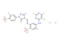 Dipotassium 6-[(5-chloro-2,6-difluoro-4-pyrimidinyl)amino]-4-[[1-(3-chloro-4-sulphonatophenyl)-4,5-dihydro-3-methyl-5-oxo-1H-pyrazol-4-yl]azo]toluene-3-sulphonate