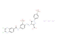 Trisodium 4-[[4-[[(2,3-dichloro-6-quinoxalinyl)carbonyl]amino]-2-sulphonatophenyl]azo]-4,5-dihydro-5-oxo-1-(4-sulphonatophenyl)-1H-pyrazole-3-carboxylate