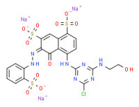 Trisodium 4-[[4-chloro-6-[(2-hydroxyethyl)amino]-1,3,5-triazin-2-yl]amino]-5-hydroxy-6-[(2-sulphonatophenyl)azo]naphthalene-1,7-disulphonate