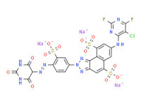 Trisodium 7-[(5-chloro-2,6-difluoropyrimidin-4-yl)amino]-2-[4-[(hexahydro-2,4,6-trioxopyrimidin-5-yl)azo]-3-sulphonatophenyl]-2H-naphtho[1,2-d]triazole-5,9-disulphonate