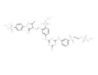 Trisodium 4-[[4-chloro-6-[[3-[[2-(sulphonatooxy)ethyl]sulphonyl]phenyl]amino]-1,3,5-triazin-2-yl]amino]-2-[[4,5-dihydro-3-methyl-5-oxo-1-(4-sulphonatophenyl)-1H-pyrazol-4-yl]azo]benzenesulphonate