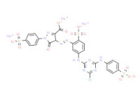 Trisodium hydrogen 4-[[5-[[4-chloro-6-[(4-sulphonatophenyl)amino]-1,3,5-triazin-2-yl]amino]-2-sulphonatophenyl]azo]-4,5-dihydro-5-oxo-1-(4-sulphonatophenyl)-1H-pyrazole-3-carboxylate