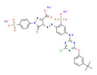 Trisodium 4-[[4-[[6-(3-tert-butylphenoxy)-4-chloro-1,3,5-triazin-2-yl]amino]-2-sulphonatophenyl]azo]-4,5-dihydro-5-oxo-1-(4-sulphonatophenyl)-1H-pyrazole-3-carboxylate