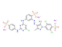 Trisodium 4-[[4-chloro-6-[(4-sulphonatophenyl)amino]-1,3,5-triazin-2-yl]amino]-2-[[1-(2,5-dichloro-4-sulphonatophenyl)-4,5-dihydro-3-methyl-5-oxo-1H-pyrazol-4-yl]azo]benzenesulphonate