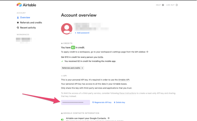 get airtable api key