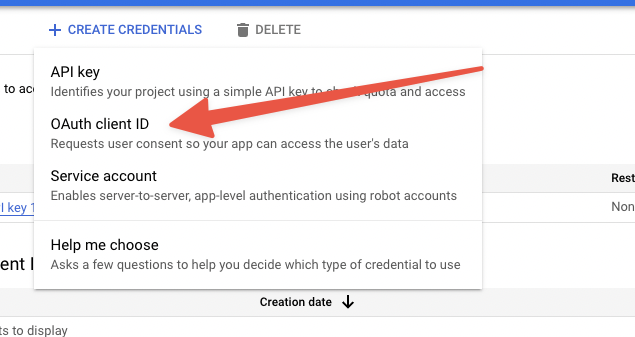 Select the OAuth Client ID option