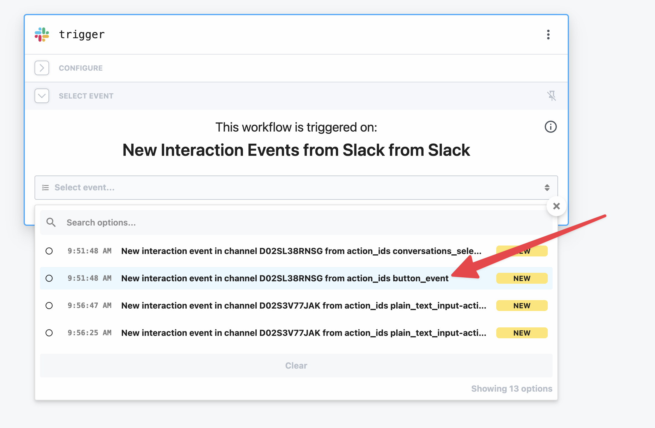 Example feed of interaction events coming from Slack