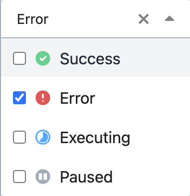 Viewing all failed workflow executions by the filter in the Event History