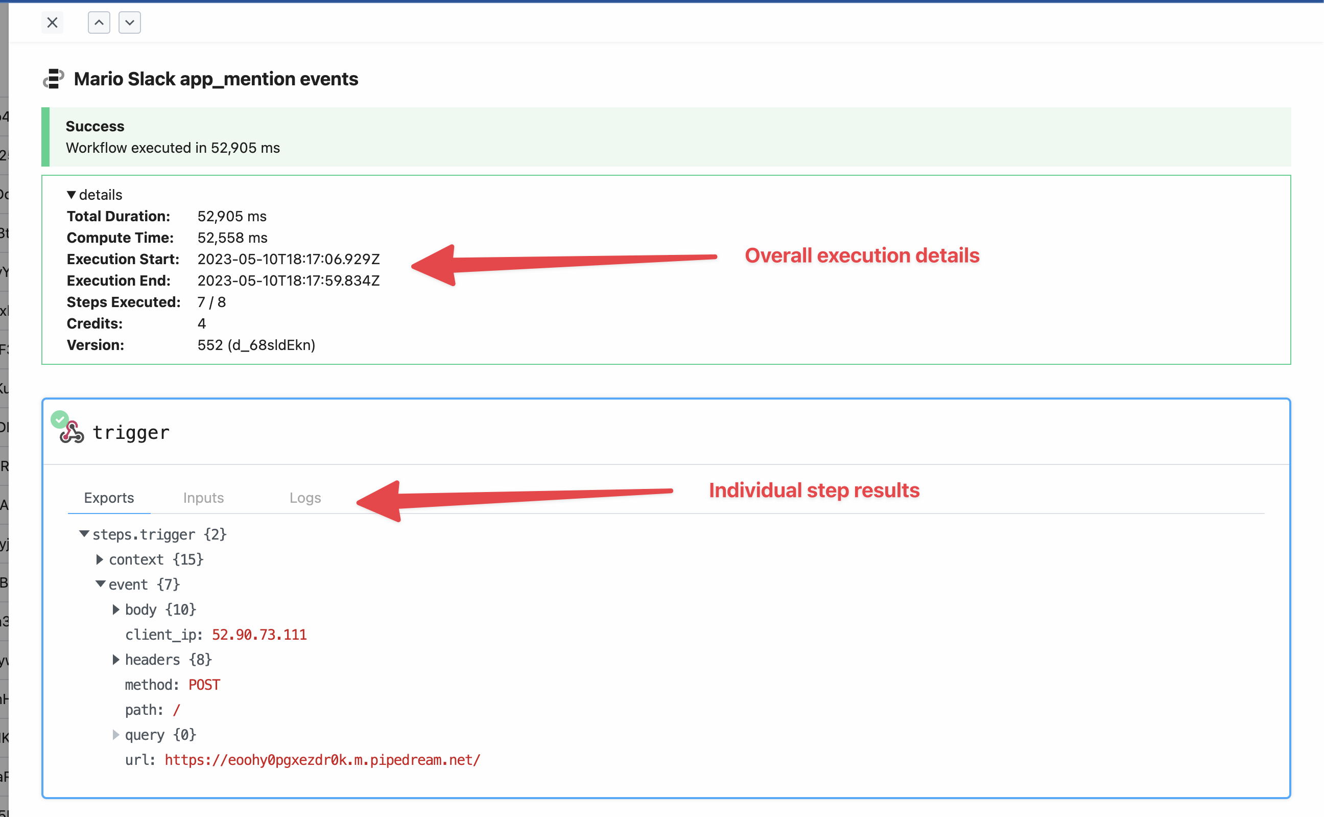 Viewing individual event executions