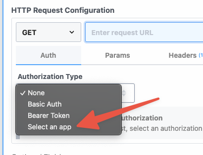 Selecting a connected account for a HTTP request step