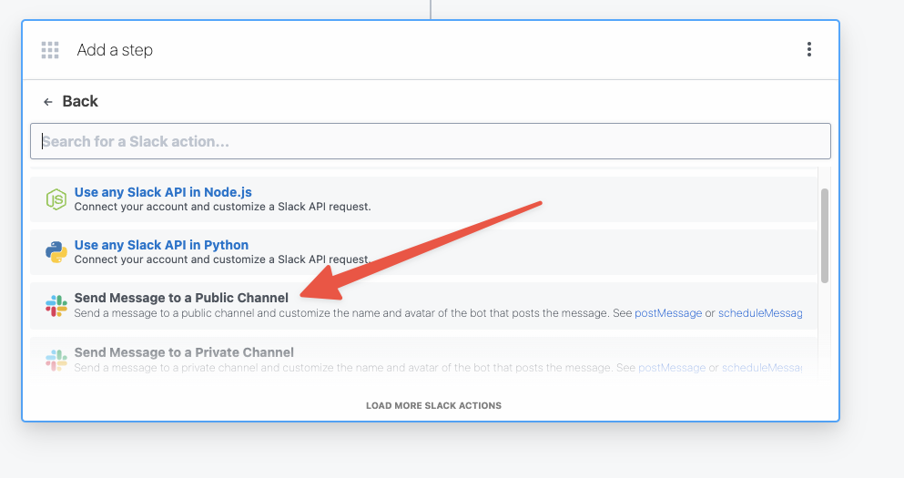 Finding the Slack - Send Message to a Public Channel action
