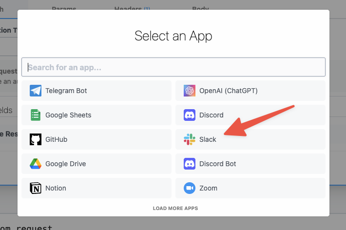 Connecting the HTTP Request step to Slack