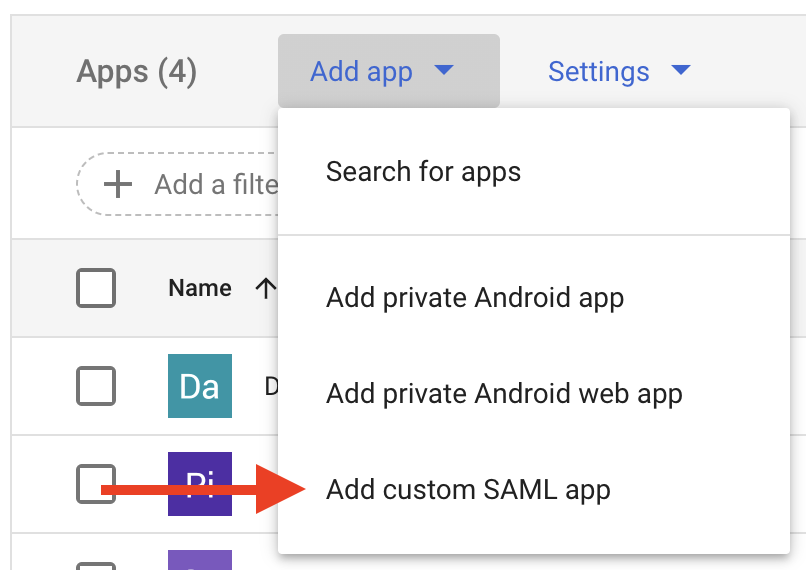 Add app > Add custom SAML app