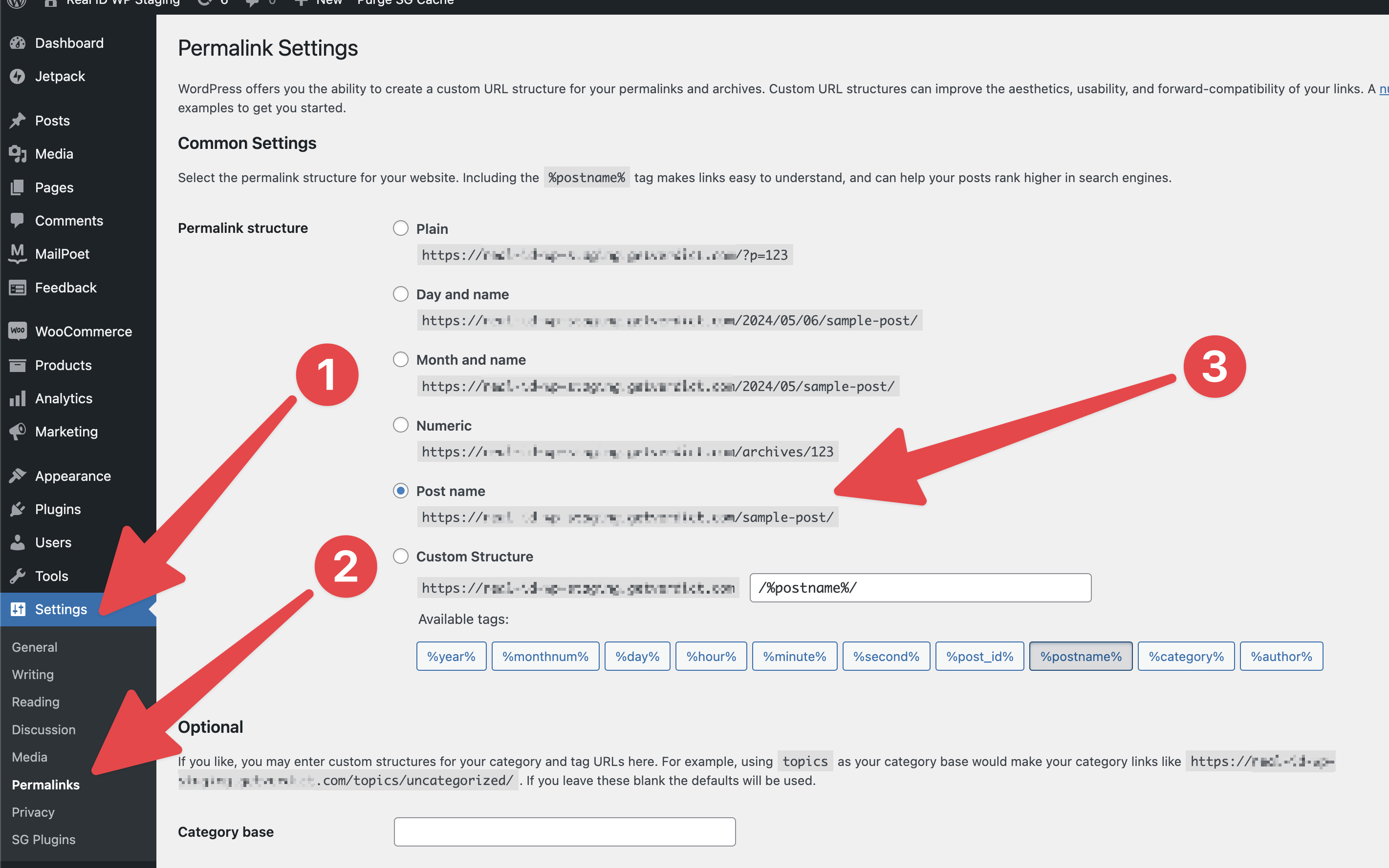 Make sure your WordPress store has the Post Name URL structure for Pipedream to be able to connect to it correctly.