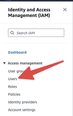 Open the users management area in the AWS IAM service