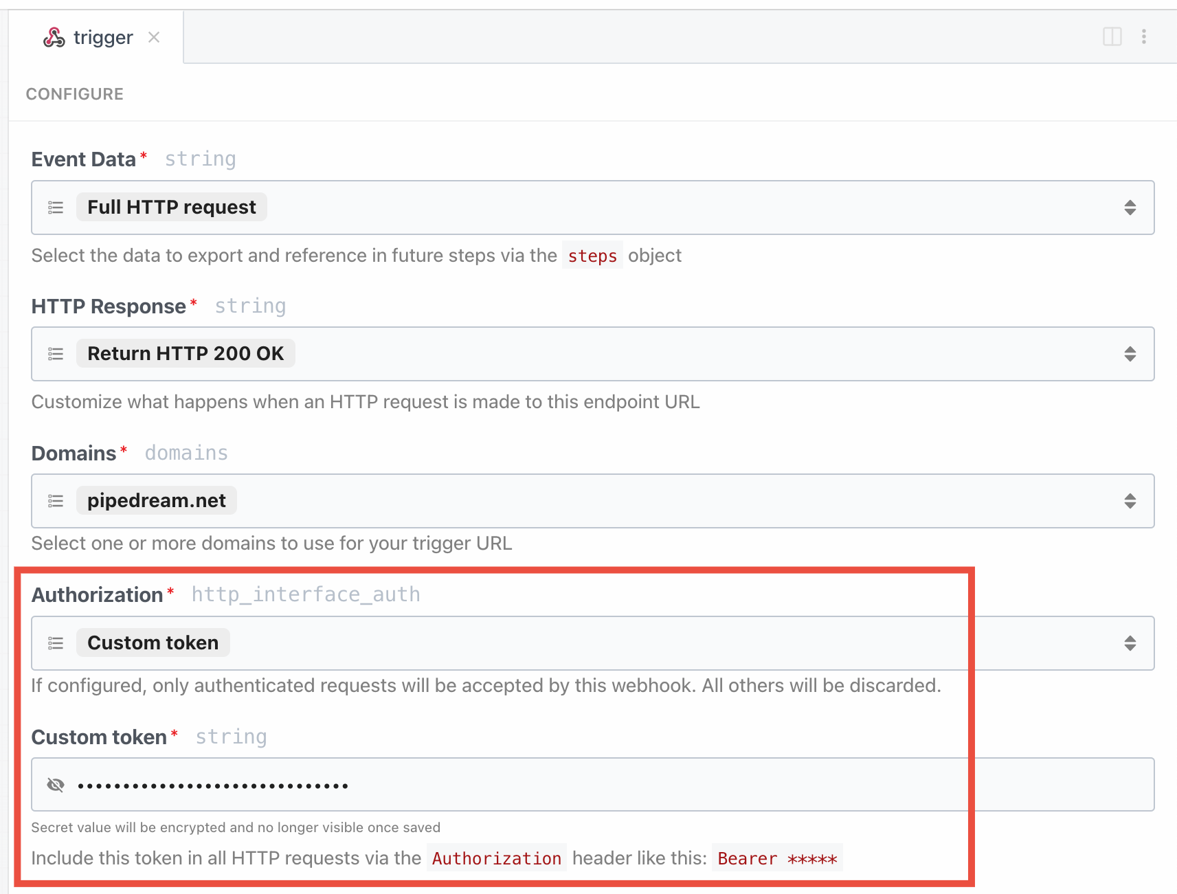 Custom token auth