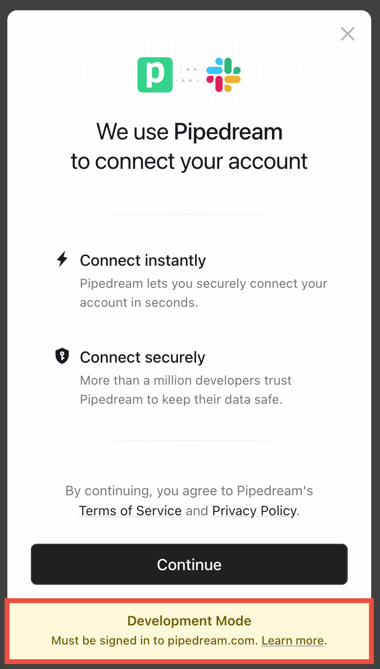 Connect in development mode