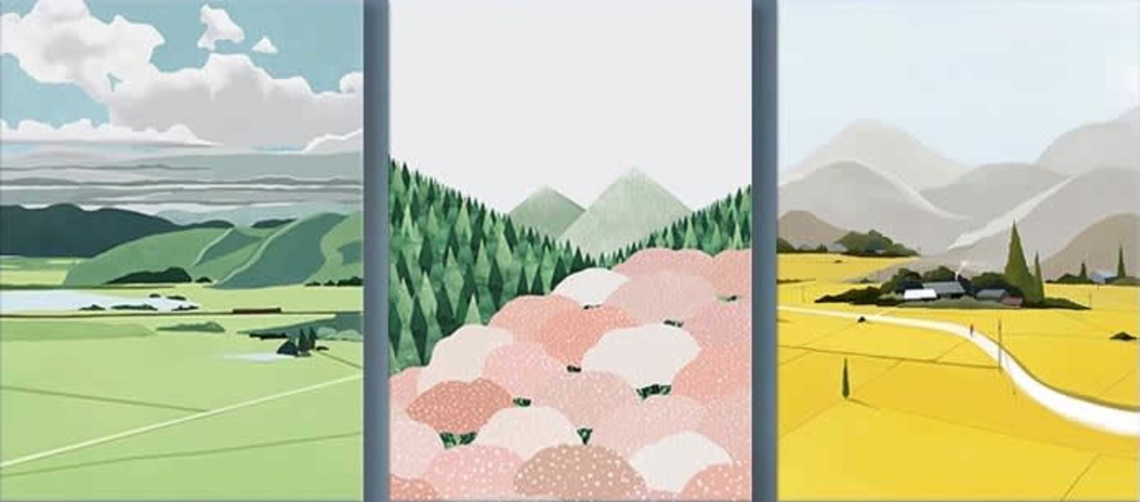 3 dalu glezna  Gamtos vaizdai