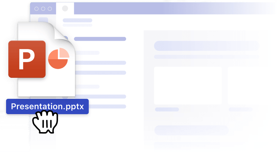 Illustration of dragging and dropping a .pptx presentation in a Pitch workspace