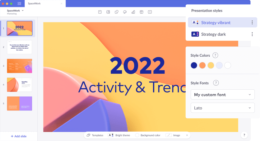 An image of the elements to create a style in Pitch from the editor