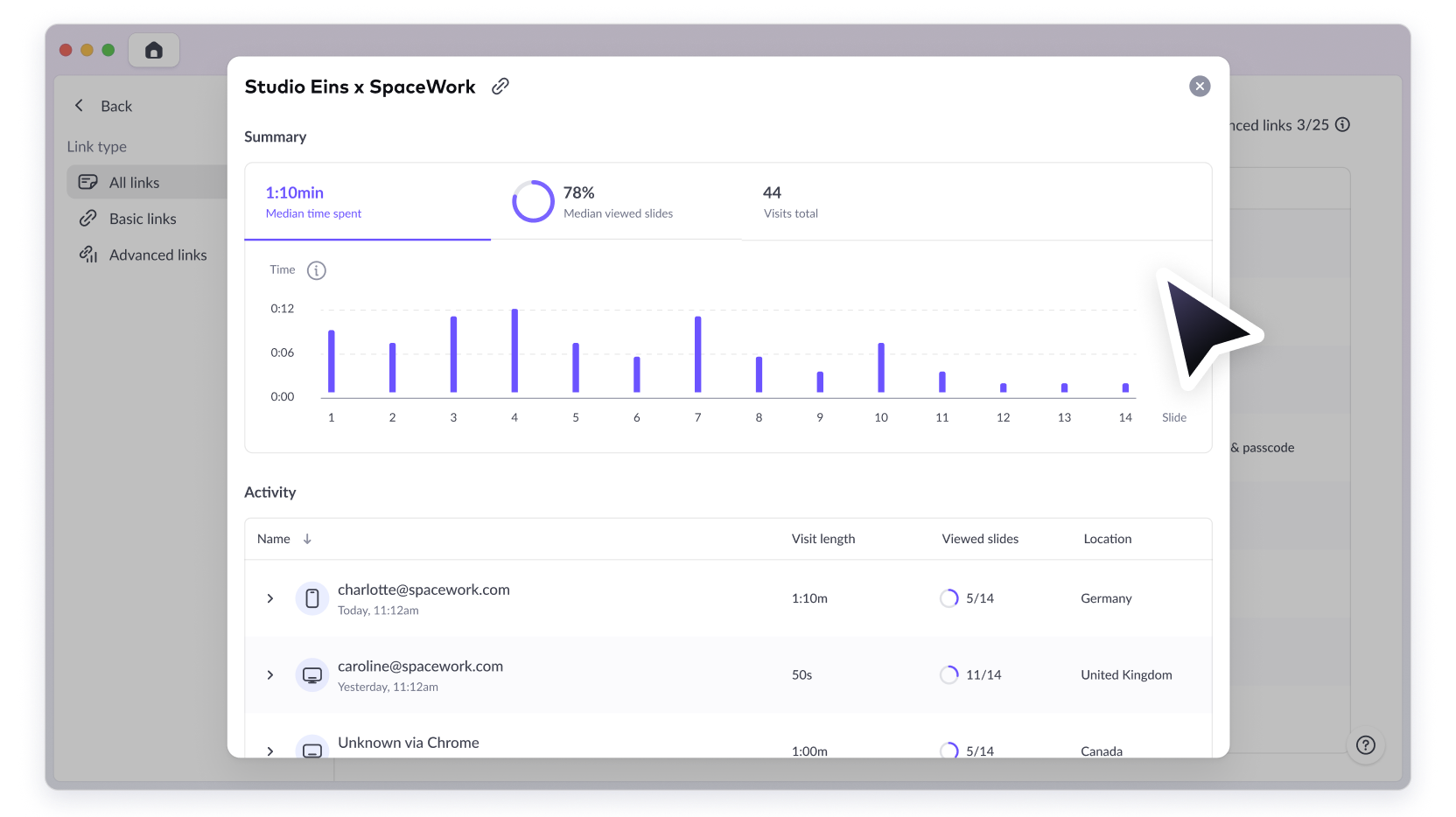 Presentation analytics in Pitch