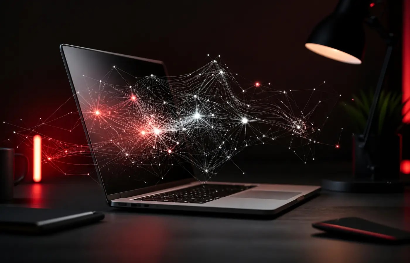 Abstract visualization of an AI agent system assisting business workflows