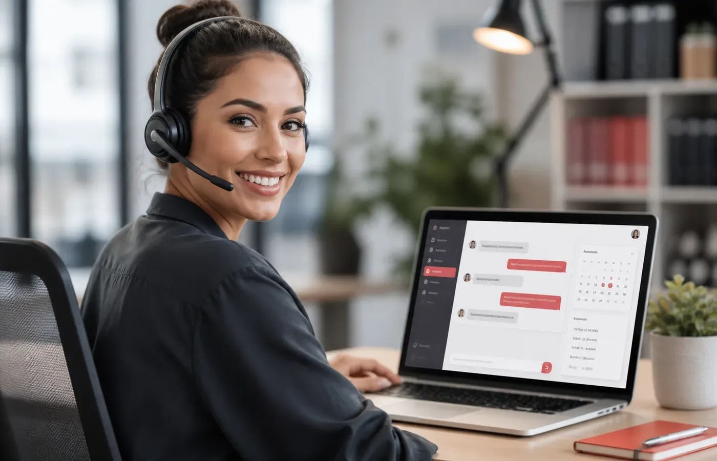 Support specialist using an AI chatbot to answer questions, capture leads and book appointments